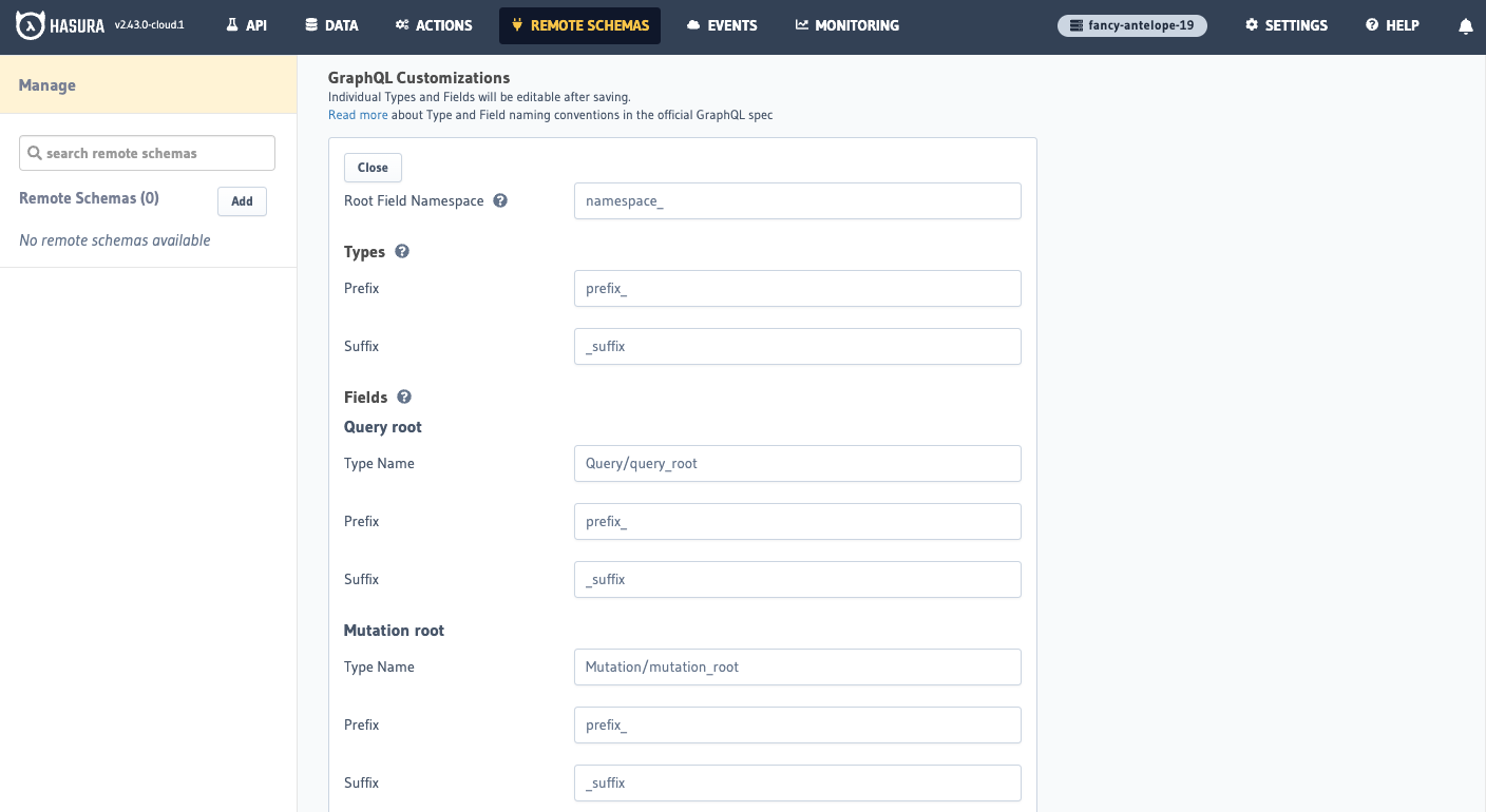 Customize namespacing and prefixing from the Console