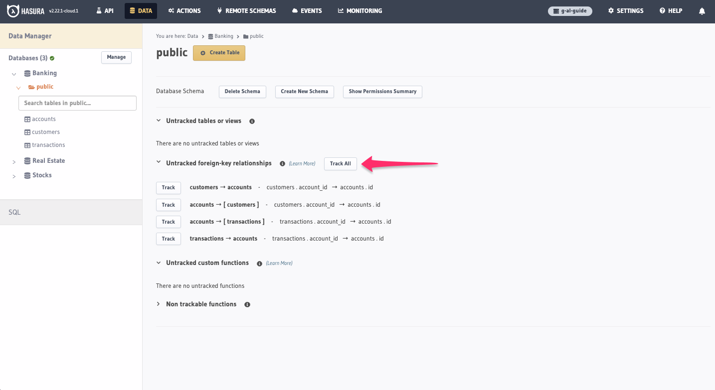 Tracking relationships in Hasura